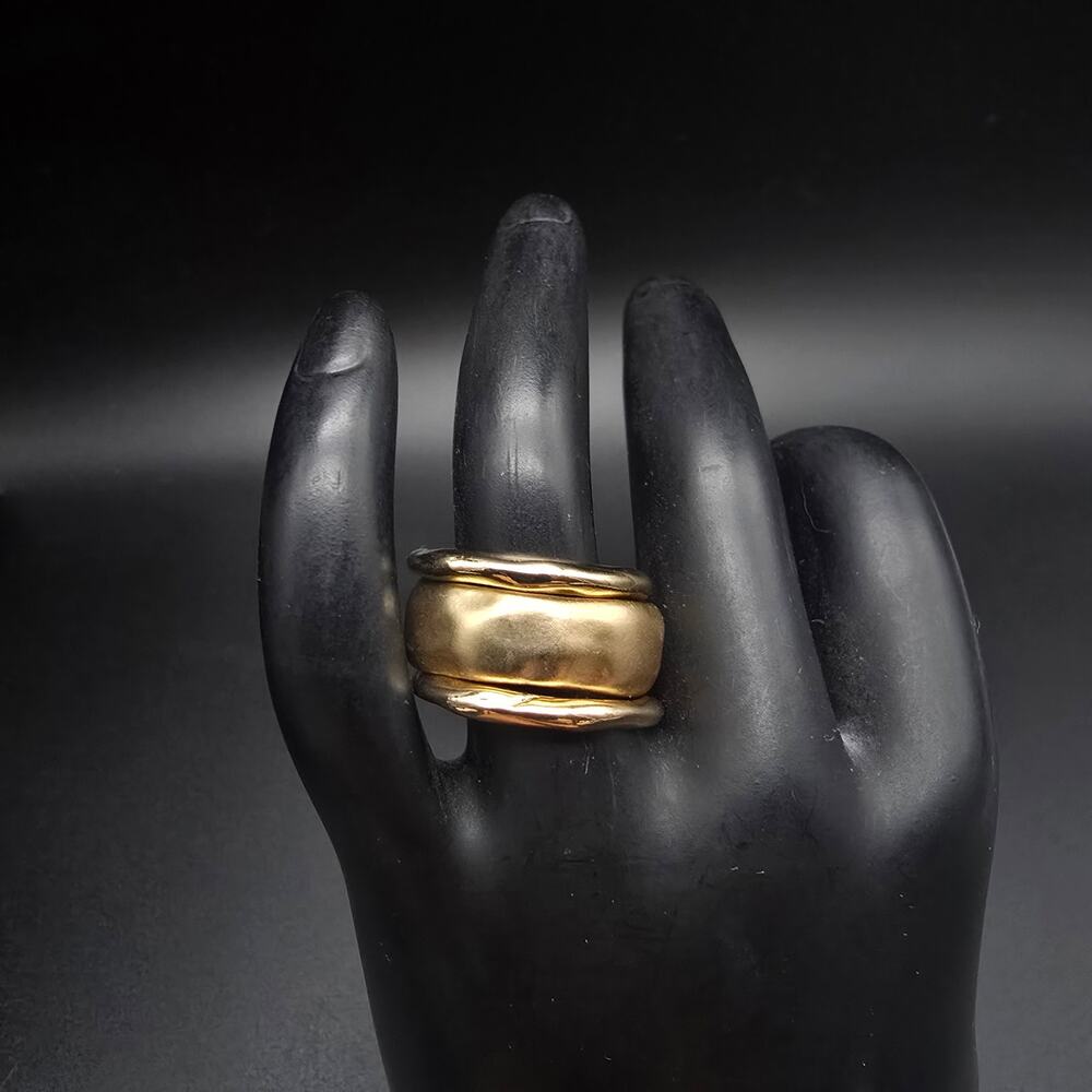 Chico's Hammered Gold Tone Ring Set Stack Set of Three NWT New